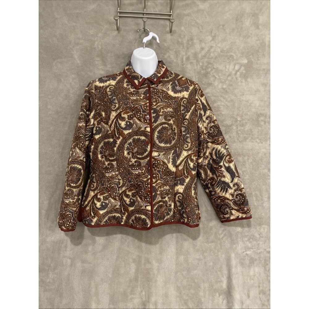 Silk Land Women Sz PL JacketCreamy/Brown Floral Paisley Pleated Quilt Lined